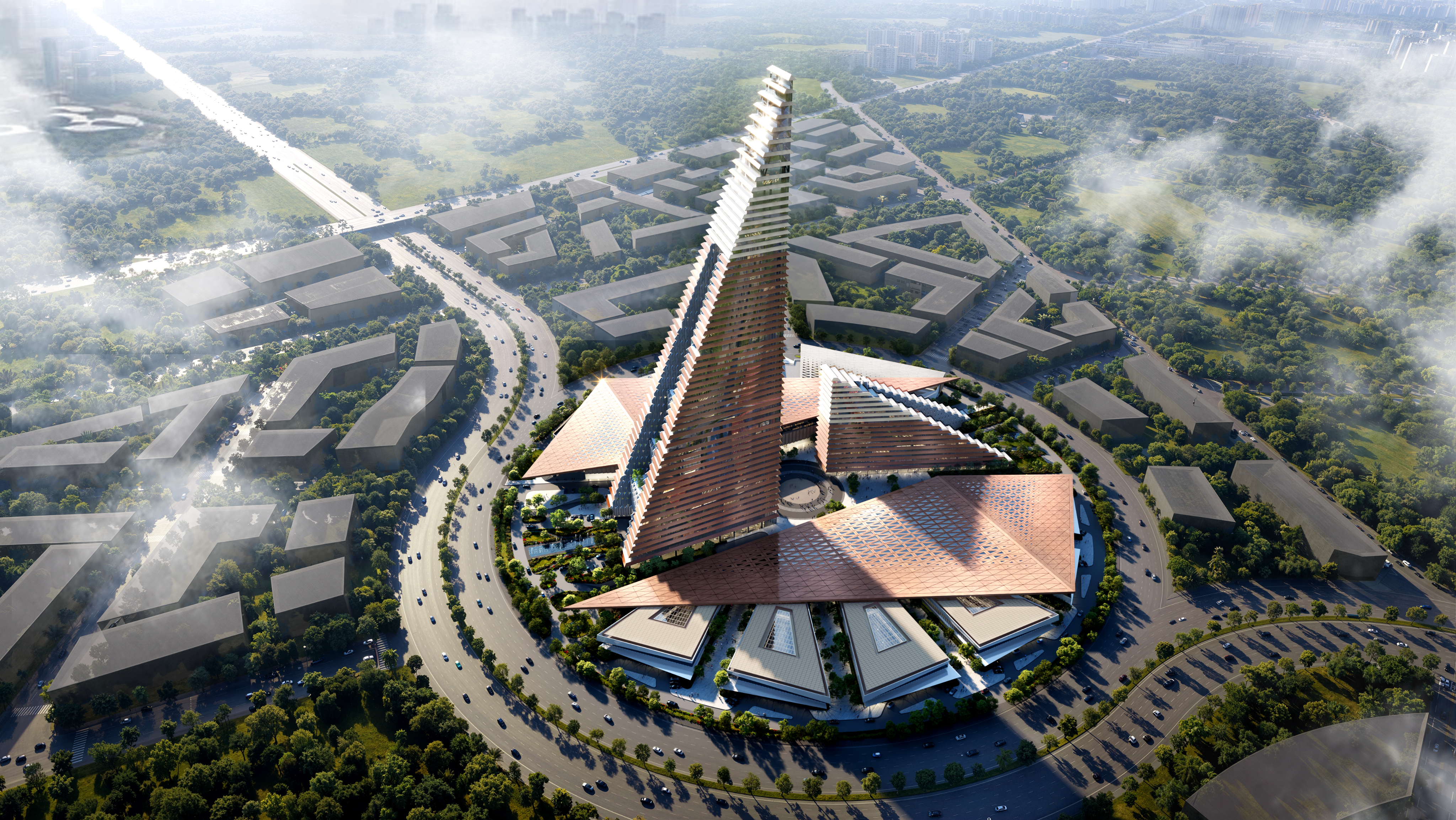 Alatau City-дегі биіктігі 272 метрлік Iconic Complex зәулім ғимараты, күндізгі көрініс